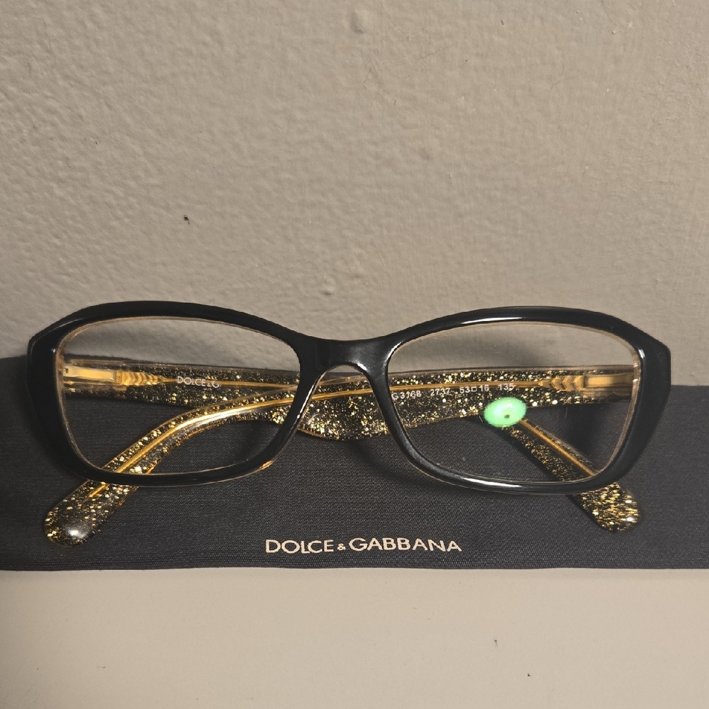 Dolce & Gabbana Women's Glasses in Black with Gold Detail